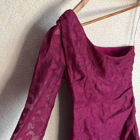 Lulus Dress Womens Small Magenta Burnout Floral Print One‎ Shoulder - Picture 4 of 9